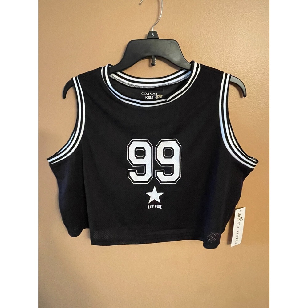 Orange Kiss ~ Black & White Jersey Style Crop Top ~ Size XL ~ New with Tags